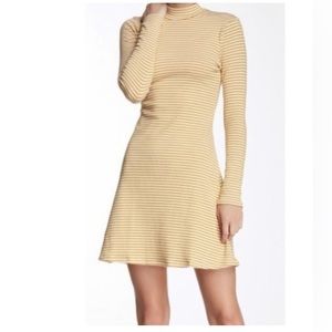 American Apparel Women’s Striped Long Sleeve Mock Neck Dress Yellow Sz Small S